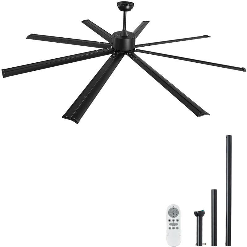 Mophorn Ventilateur de plafond 213 cm sans lumière, télécommande 6 vitesses, 8 pales en aluminium, moteur CC réversible, ventilateur extérieur