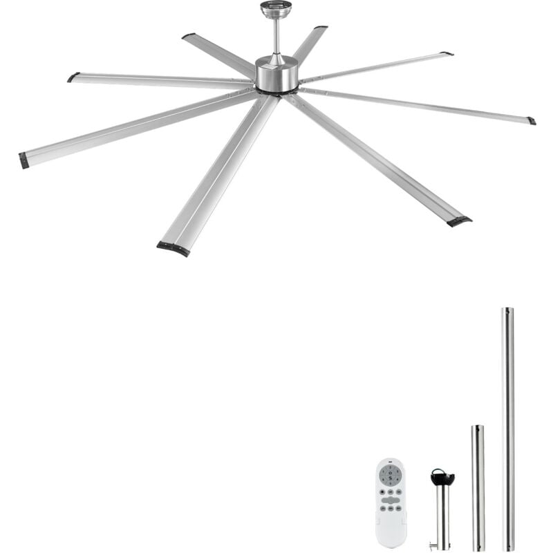 Mophorn - Ventilateur de plafond 244 cm sans éclairage, 6 vitesses, télécommande, 8 pales en aluminium, moteur cc réversible. Moderne, discret,