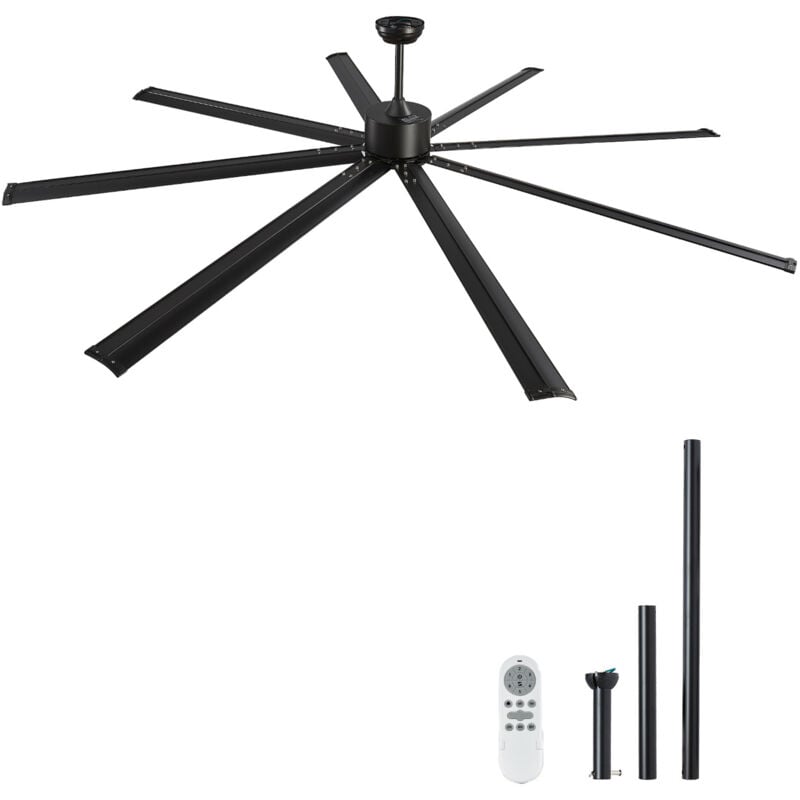 Mophorn - Ventilateur de plafond 244 cm sans lumière, télécommande 6 vitesses, 8 pales en aluminium, moteur cc réversible, ventilateur extérieur