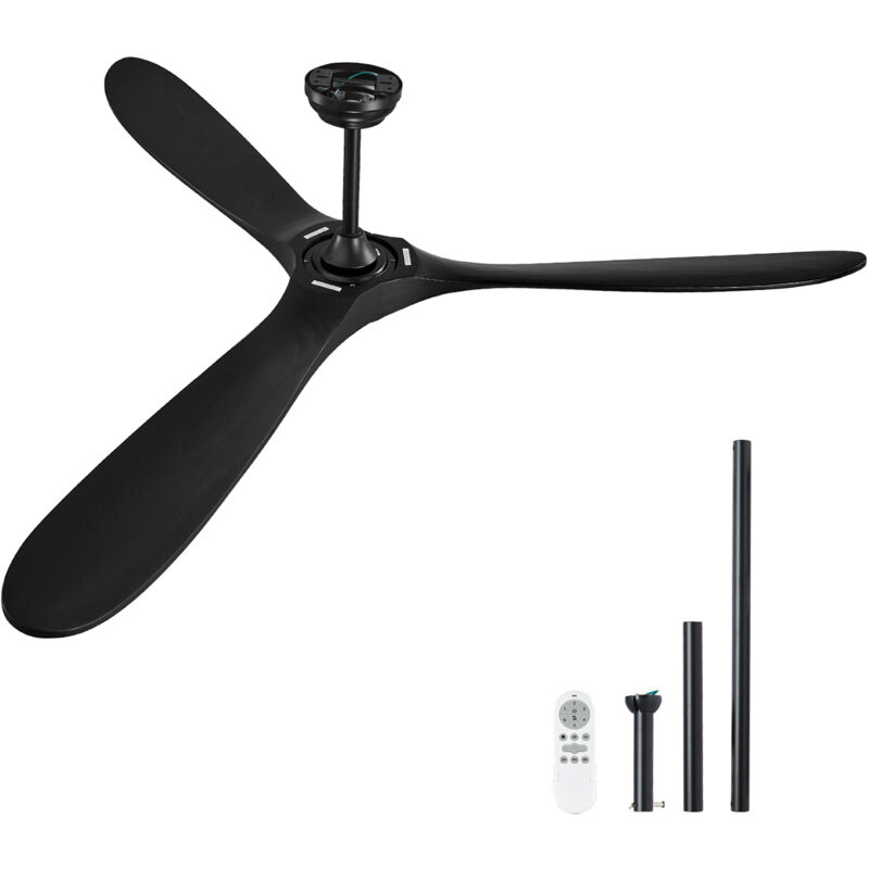 Mophorn - Ventilateur de plafond de 72 pouces sans lumière, télécommande à 6 vitesses, 3 pales en bois, moteur à courant continu réversible.