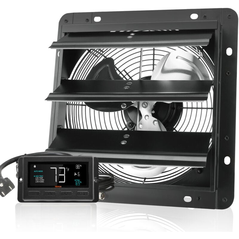 Ventilateur d'extraction à obturateur 254 mm, moteur ec 843 cfm, montage mural à vitesse variable avec contrôleur de température et d'humidité,