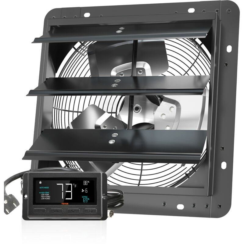 Ventilateur d'extraction à obturateur 305 mm, moteur ec 904 cfm, montage mural à vitesse variable avec contrôleur de température et d'humidité,