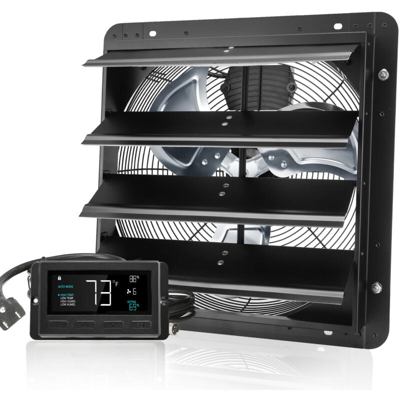 Ventilateur d'extraction à obturateur 406 mm, moteur ec 1747 cfm, montage mural à vitesse variable avec contrôleur de température et d'humidité,