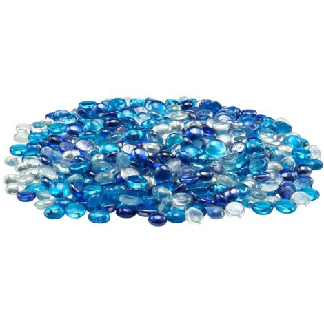Mophorn Verre à feu, pierres de cheminée sans fumée 4,5 kg,perles de verre réfléchissantes 1,9 cm,aménagement paysager décoratif brillant pour tables de foyer,bleu cobalt,bleu Caraïbes et transparent
