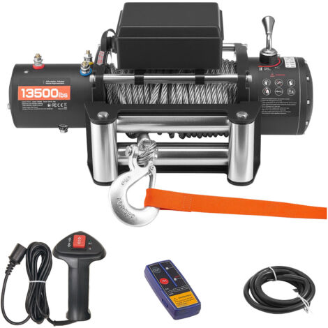 Mophorn Verricello elettrico con capacità di carico di 6100 kg, progettato per camion a 12 V CC. Dotato di fune in acciaio Φ9,5 mm x 24 m, telecomando wireless e cablato, e certificazione IP55