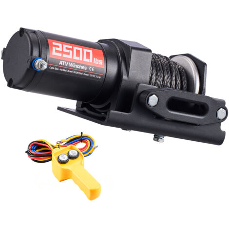 Mophorn Verricello elettrico con capacità di trazione di 1134 kg, dispositivo 12 V CC per ATV/UTV fuoristrada, dotato di fune sintetica Ø 4,8 mm x 12 m, telecomando cablato e design impermeabile IP55