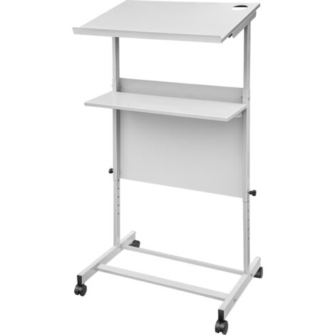 Mophorn Verstellbares Stehpult, Tragbare Kanzel mit 4 Rollen, Höhenverstellbarer Podiumständer, Unteres Lagerregal, Weißes Rednerpult für Klassenzimmer, Kirche, Konzert