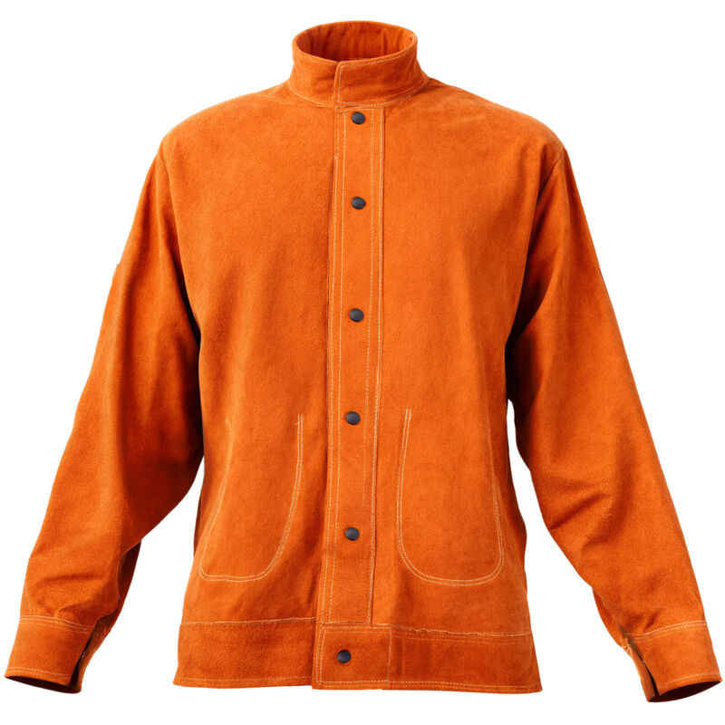 Mophorn Veste de soudage ignifuge, taille L, en cuir de vachette robuste, imperméable et résistante à la chaleur, avec boutons-pression, 4 poches