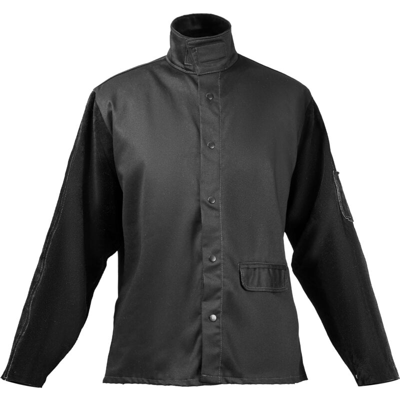Veste de soudage taille xxl, manteau de protection thermique, manches en cuir robuste et corps en coton ignifuge 255 g, avec boutons-pression et