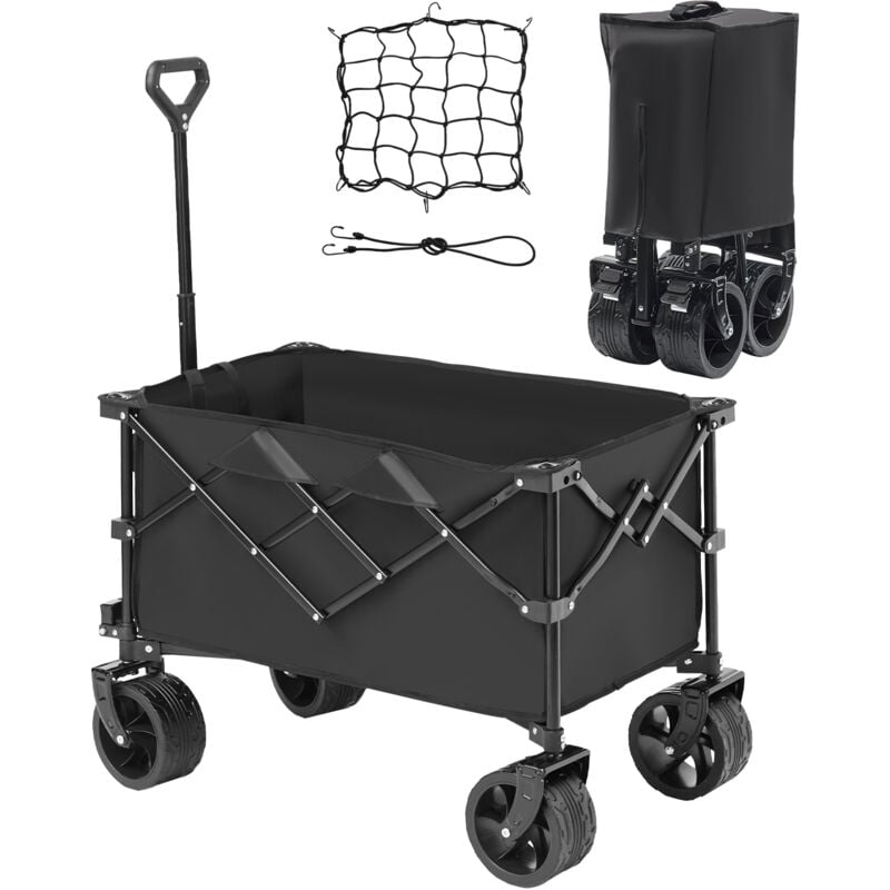 Wagon pliable et pliable, chariot de plage de 113 l avec roues tout-terrain, chariot pliable robuste, capacité de 250 lb avec porte-gobelets, chariot
