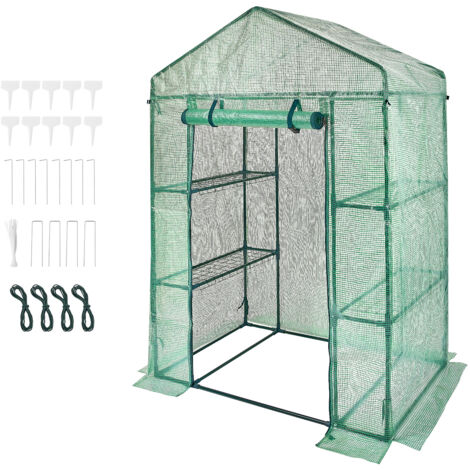 Mophorn Walk-in Greenhouse, 4.6 x 2.4 x 6.7 ft with Shelves, Quick Setup, High Strength PE Cover, Doors & Windows, Steel Frame for Planting and Storage, Green