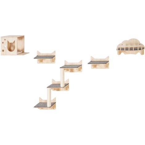 Mophorn Wall Mounted Cat Shelves, Cat Wall Shelves and Perches with Jumping Boards, Nest, Barrier Board & Cat Tree, Cat Floating Furniture up to 40 lbs for Sleeping, Playing, Climbing, Set of 5