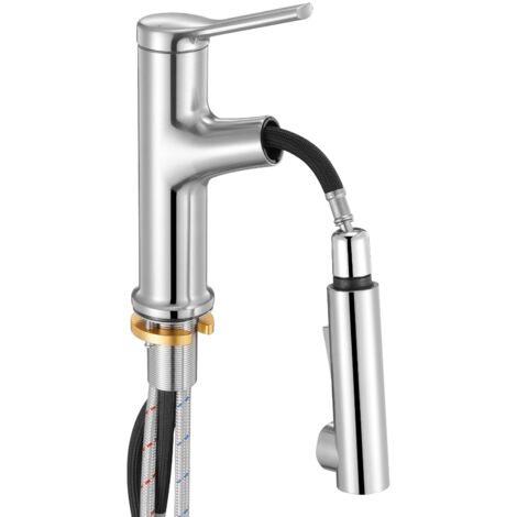 Mophorn Waschtischarmatur aus gebürstetem Nickel und Edelstahl, Wasserhahn mit ausziehbarer Brause, wassersparend und Einhebelmischer für Badezimmer, Wohnmobil oder Bar-Spüle