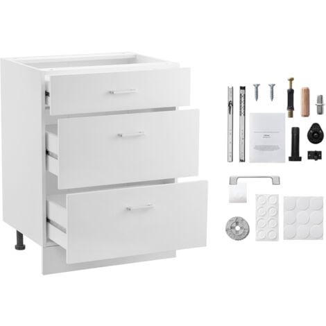 Mophorn White Shaker Base Cabinet, 24" W x 19" D x 32" H, 3 Drawers, Unassembled with Soft-Close Drawer Slides, Ready to Assemble