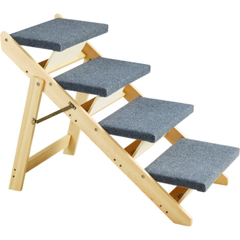 Mophorn Wood Pet Stairs/Pet Steps, 2-in-1 Foldable Wooden Dog Stair for Beds, Sofa and Cars, Dog Stairs & Ramp with 4 Steps for Small Medium Large Pet, up to 150 lbs