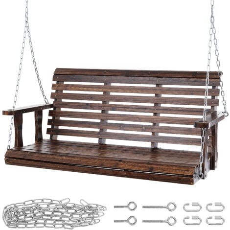 Mophorn Wooden Porch Swing 4.5 ft, Patio bench swing for Courtyard & Garden, Upgraded 880 lbs Strong Load Capacity, Heavy Duty Swing Chair Bench with Hanging Chains for Outdoors, Carbonized Brown