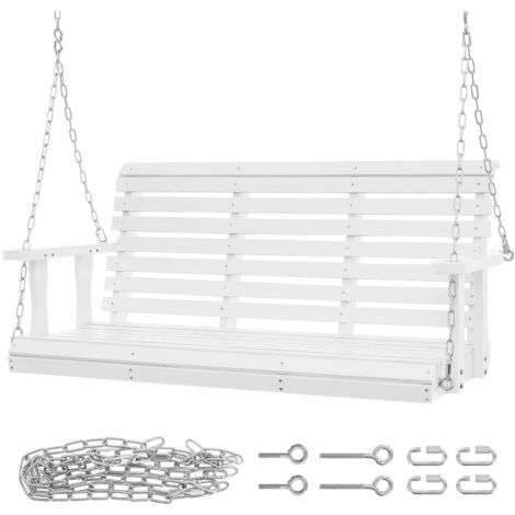 Mophorn Wooden Porch Swing 4.5 ft, Patio bench swing for Courtyard & Garden, Upgraded 880 lbs Strong Load Capacity, Heavy Duty Swing Chair Bench with Hanging Chains for Outdoors, White