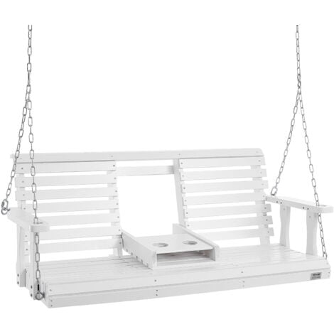Mophorn Wooden Porch Swing 5 ft, Patio bench swing for Courtyard & Garden, Upgraded 880 lbs Strong Load Capacity, Heavy Duty Swing Chair Bench with Hanging Chains for Outdoors, White