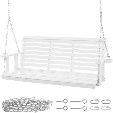 Mophorn Wooden Porch Swing 5.5 ft, Patio bench swing for Courtyard & Garden, Upgraded 880 lbs Strong Load Capacity, Heavy Duty Swing Chair Bench with Hanging Chains for Outdoors, White