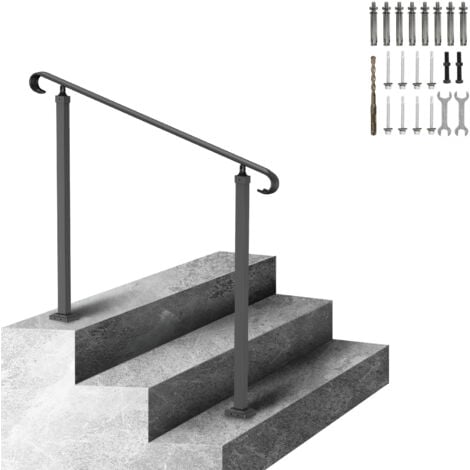 Mophorn Wrought Iron Handrail, Fit 2 or 3 Steps Outdoor Stair Railing, Adjustable Front Porch Hand Rail, Black
