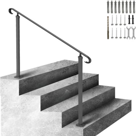 Mophorn Wrought Iron Handrail  Fits 2-3 Steps  Adjustable Outdoor Stair Railing  Front Porch Hand Rail  Black  Hand Railings for Concrete or Wooden Stairs  Installation Kit Included