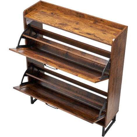 Mophorn Zapatero con 2 compartimentos abatibles y sistema antivuelco, diseño compacto para optimizar espacio, capacidad superior de 15 kg, dimensiones 800 x 240 x 973 mm, color marrón