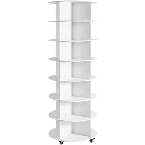 Mophorn Zapatero para 28 pares de calzado,con 7 niveles y 4 compartimentos,diseño giratorio de 360°,equipado con ruedas móviles,perfecto para dormitorio, color blanco, dimensiones 598 x 598 x 1670 mm.