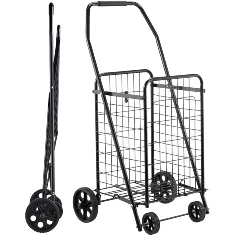 Mophorn Zusammenklappbarer Einkaufswagen mit Schwenkrädern und einer Tragkraft von 40,8 kg, 39 L Trolley für Einkäufe, Wäsche, Camping, Lebensmittel und Gepäck in Schwarz