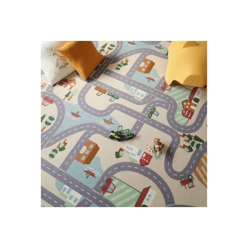Moquette de jeu enfant - Circuit de voiture - Campagne - Rouleau de 4m x 1m