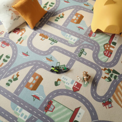 Moquette de jeu enfant - Circuit de voiture - Campagne - Rouleau de 4m x 3m