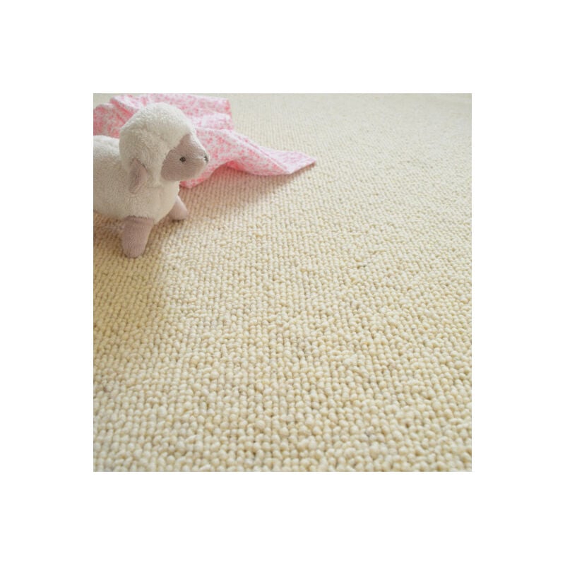 Décoweb - Moquette pure laine vierge bouclée - Latoon - Ecru - Rouleau de 4m x 1m