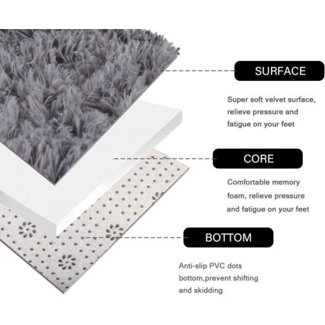 Moquette Tapis soyeux et lisses, tapis moelleux Tapis anti-dérapant à poils longs Tapis de salle à manger, chambre à coucher, tapis de sol rond - Intérieur super doux (Gris, 100 x 100 cm)
