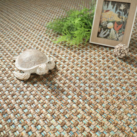 Moquette Tissé Plat - Népal Natté 4x4 - Nature Multicolor Bleu - Rouleau de 4m x 2m