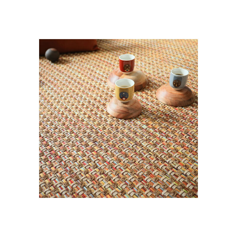 Décoweb - Moquette Tissé Plat - Népal Natté 4x4 - Nature Multicolor Rouge - Rouleau de 4m x 2m
