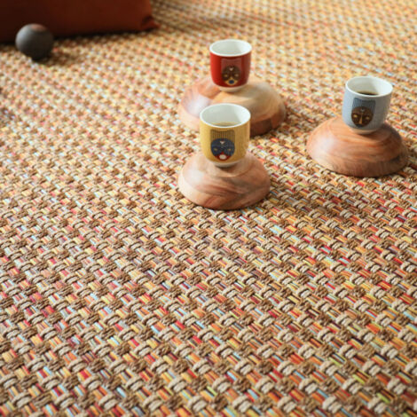 Moquette Tissé Plat - Népal Natté 4x4 - Nature Multicolor Rouge - Rouleau de 4m x 2m