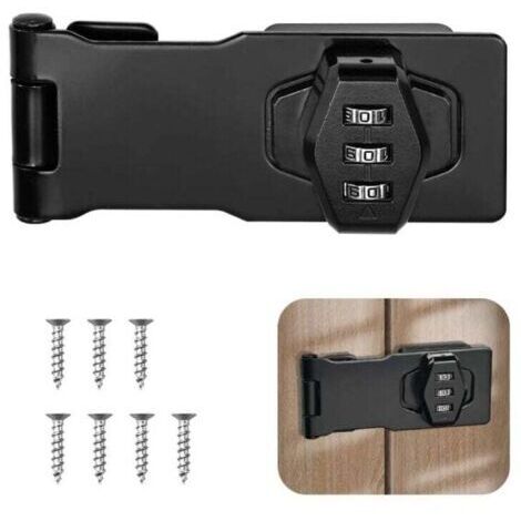 Moraillon à cadenas de 4 pouces, à combinaison à 3 chiffres, avec serrure à combinaison, en métal pour armoire de rangement, noir
