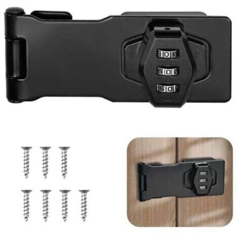 Moraillon à cadenas de 4 pouces, à combinaison à 3 chiffres, avec serrure à combinaison, en métal pour armoire de rangement, noir