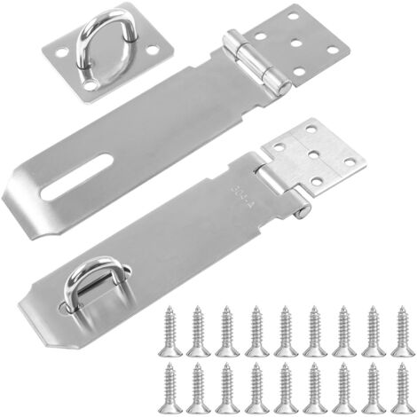 Moraillon de Porte Cadenas, 2pcs Fermoir de Loquet Porte Exterieur, 5 Pouces Acier Inoxydable Moraillon de Verrou Porte Exterieur avec Vis pour Placard Garage Fermeture Porte (Argent)