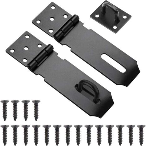 Moraillon de Porte Cadenas, 2pcs Fermoir de Loquet Porte Exterieur, 5 Pouces Acier Inoxydable Moraillon de Verrou Porte Exterieur avec Vis pour Placard Garage Fermeture Porte(Noir)