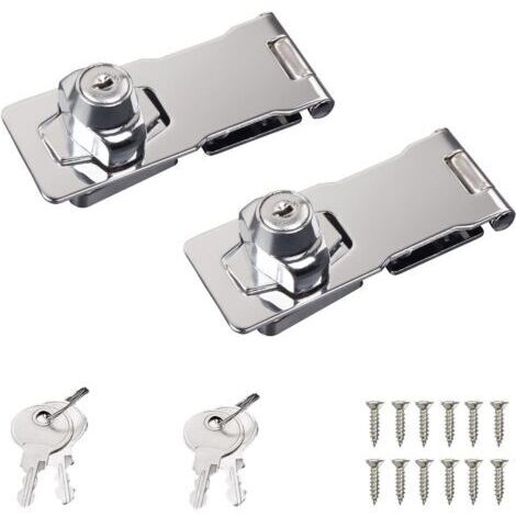 Moraillon de Verrouillage en Métal Serrure de Tiroir d'armoire avec Moraillon Moraillon Cadenas Boulon de Serrure à Clé Serrure Moraillon Chromé Boulon de Porte Loquet Boucle avec Vis,64mm,2 Piè