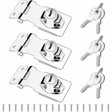 Moraillon de Verrouillage Lot de 3 Cadenas Moraillon en Alliage de Zinc Serrure à Clé avec Clés et Vis Moraillon Cadenas Loquet Sécurité pour Porte