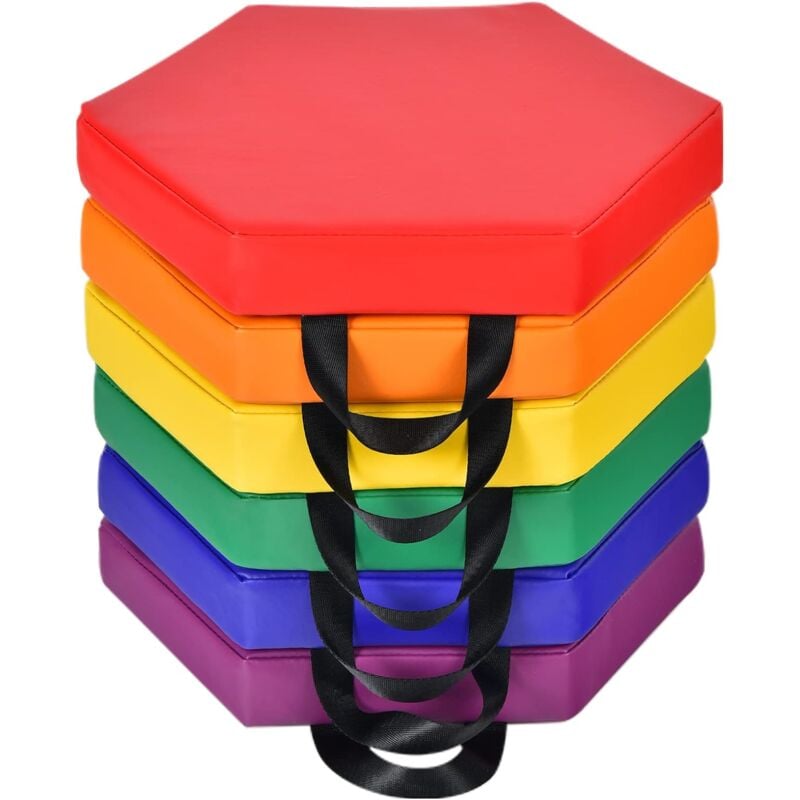 Costway - Lot de 6 Coussins de Sol pour Enfants, Coussins de Chaises Hexagonaux avec Poignées, Multicolores, 38 x 34 x 5 cm Couleurs arc-en-ciel