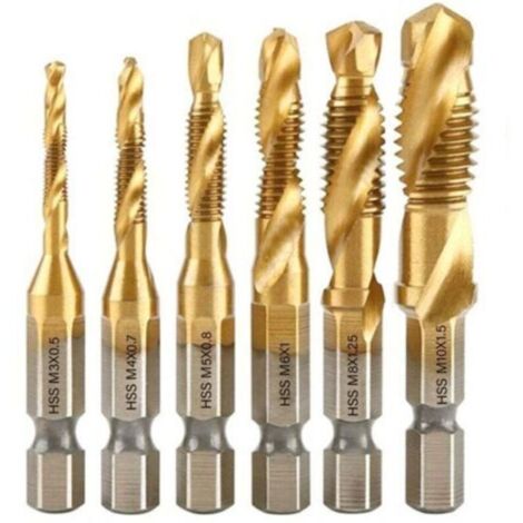 Morceau de taraud, taraud, taraud métrique M3-M10 avec revêtement en titane HSS et taraud à tige dentelée hexagonale de 1/4 pouce pour le filetage de divers G