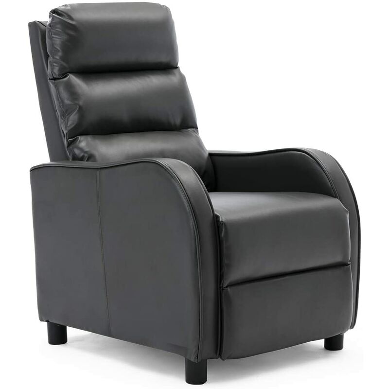 More4Homes SELBY BONDED LEATHER PUSHBACK RECLINER ARMCHAIR SOFA GAMING CHAIR RECLINING (Black)