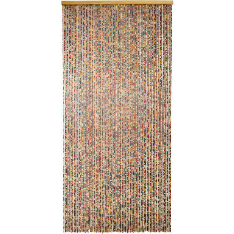 MOREL - Rideau de porte perles de bois multicolores 90 x 200 cm