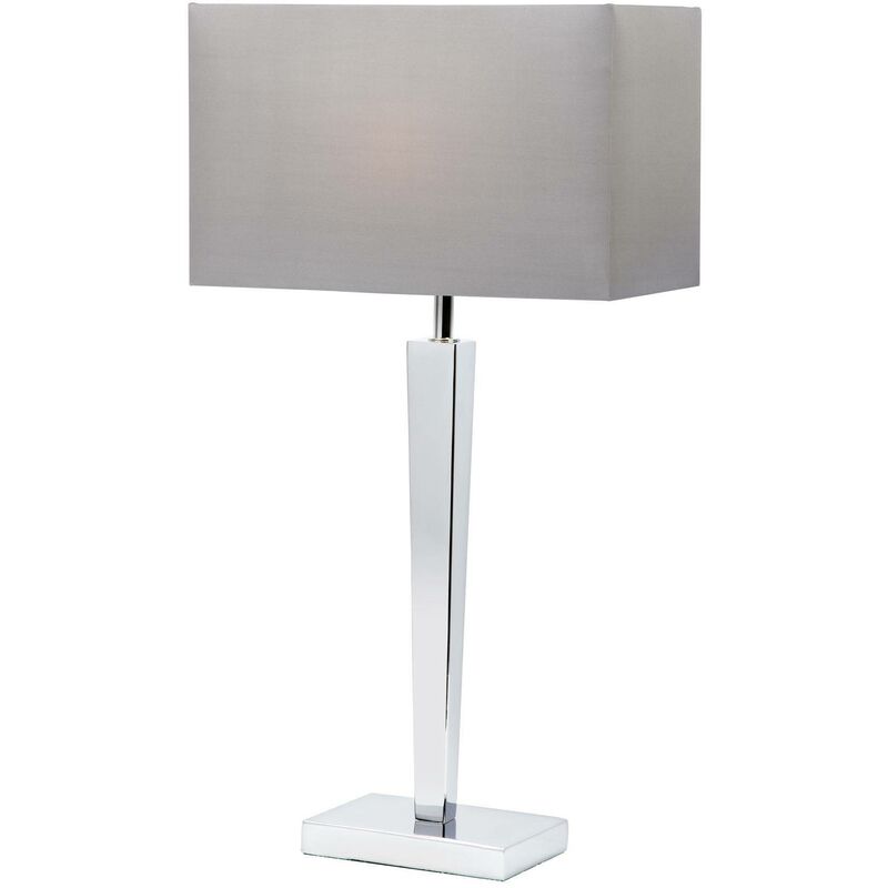 Endon Moreto - 1 Light Table Lamp Chrome with Grey Silk Effect Shade, B22