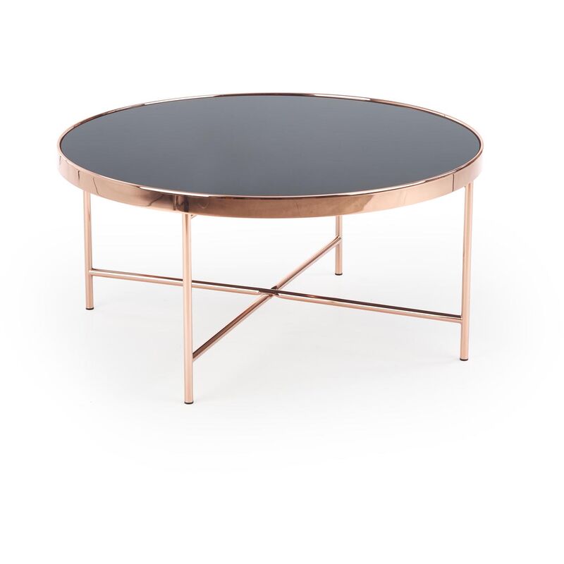Hucoco - MORIANO - Table basse ronde style glamour salon/cabinet - 82x82x40 - Base chromée - Table à café - Noir