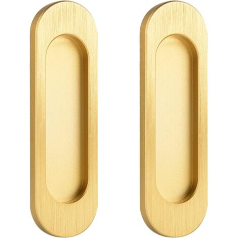 MOROBOR Lot de 2 poignées de porte coulissantes ovales auto-adhésives en alliage d'aluminium sans perforation pour portes coulissantes, fenêtres de grange, armoires (or brossé, 100 mm)