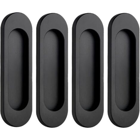 MOROBOR Lot de 4 poignées de porte coulissante ovales auto-adhésives en alliage d'aluminium sans perforation pour porte de grange, fenêtres, armoires, tiroirs de placard (noir mat, 100 mm)