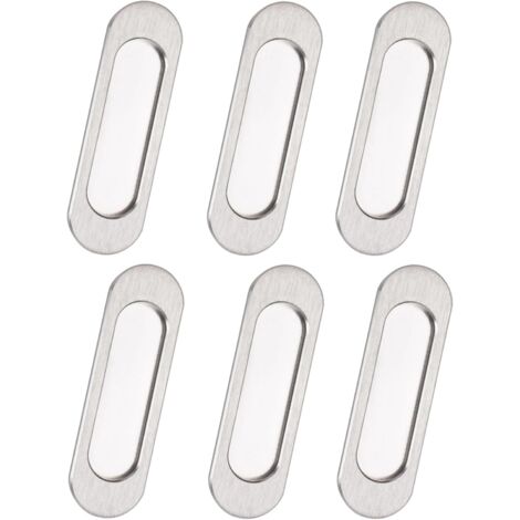 MOROBOR Poignées de porte coulissante ovale auto-adhésives, 6 pièces en alliage d'aluminium, poignée encastrée cachée pour porte de grange coulissante, placard, tiroirs (acier brossé, 100 mm)